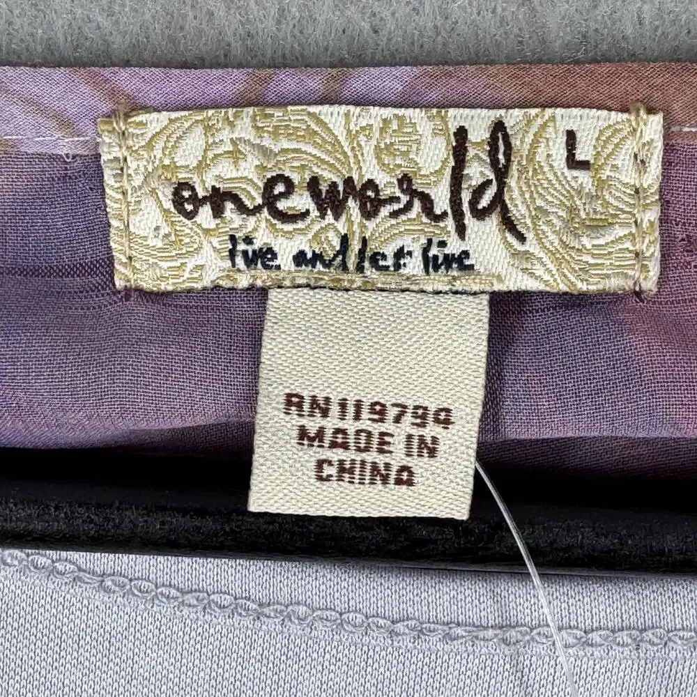 One World Women's Purple Floral Tunic Top‎ with Sequin Detail Size L w/ Liner - Picture 3 of 9